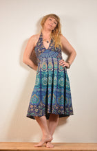 Load image into Gallery viewer, Available to buy now online! Emma's Emporium print cotton peacock printed summer halter dress!