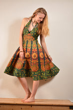 Load image into Gallery viewer, Available to buy now online! Emma's Emporium print cotton peacock printed summer halter dress!