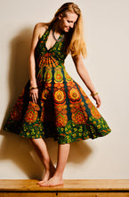 Load image into Gallery viewer, Available to buy now online! Emma's Emporium print cotton peacock printed summer halter dress!