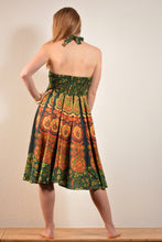 Load image into Gallery viewer, Available to buy now online! Emma's Emporium print cotton peacock printed summer halter dress!