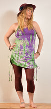 Load image into Gallery viewer, Emma's Emporium cotton lycra tie dye summer dress, super colourful hippie tie dye asymmetric drawstring beach dress, ideal for festival days and all night raves. Available to buy online from Emma's Emporium.