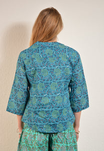 Buy now online, Emma's Emporium floral block print cotton loose fit shirt in beautiful Indian floral print. Buy now from Emma's Emporium online store, ethical alternative women's fashion; hippie festival clothing and accessories, ethically sourced from India and South America. Shop online or find us at a festival. All clothing and products available for UK wholesale.