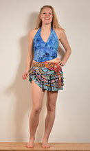 Load image into Gallery viewer, Buy now online, Emma's Emporium colourful micro wrap mini skirt. Buy now from Emma's Emporium online store, ethical alternative women's fashion; hippie festival clothing and accessories, ethically sourced. Shop online or find us at a festival. All clothing and products available for UK wholesale.