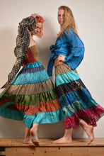 Load image into Gallery viewer, Buy online now. Emma's Emporium recycled sari silk skirt. Colourful maxi skirt. Shop Emma's Emporium ethical slow fashion, Women's hippie hippy clothing.