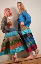 Load image into Gallery viewer, Emma's Emporium recycled sari silk skirt.
Buy online now. Emma's Emporium recycled sari silk skirt. Colourful maxi skirt. Shop Emma's Emporium ethical slow fashion, Women's hippie hippy clothing.
