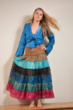 Load image into Gallery viewer, Emma's Emporium recycled sari silk skirt. Buy online now. Emma's Emporium recycled sari silk skirt. Colourful maxi skirt. Shop Emma's Emporium ethical slow fashion, Women's hippie hippy clothing.