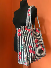 Load image into Gallery viewer, Buy now online! Emma's Emporium cherry print shoulder bag, beach bag, holiday bag, handbag. Quilted cotton bags.