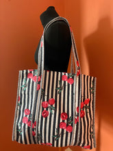 Load image into Gallery viewer, Buy now online! Emma's Emporium cherry print shoulder bag, beach bag, holiday bag, handbag. Quilted cotton bags.