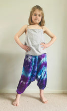 Load image into Gallery viewer, Emma's Emporium Tie dye vibrant colourful children's unisex comfy loose fit harem genie Alibaba afghani trousers for ages 1 year to 10 years, for toddlers and young children. Emma's Emporium online slow ethical alternative festival fashion.
