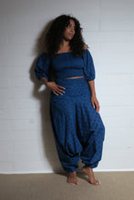 Load image into Gallery viewer, Buy online, shop Emma's Emporium now!
Emma's Emporium afghani, harem, baggy trousers pants. Pure cotton, Plus size, blue peacock print. Shop Emma's Emporium slow ethical fashion, women's hippie hippy boho festival clothing.