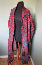 Load image into Gallery viewer, Available to buy online now! Cosy &amp; Warm, Emma&#39;s Emporium Autumn Winter wrap blanket cardigan in paisley fleece, machine washable vegan wool.
