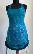 Load image into Gallery viewer, Emma's Emporium cotton lycra tie dye summer dress, super colourful hippie tie dye asymmetric drawstring beach dress, ideal for festival days and all night raves. Available to buy online from Emma's Emporium.