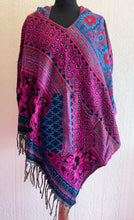 Load image into Gallery viewer, Emma's Emporium fleece acrylic poncho shawl, colourful, hippie festival. Shop online Emma's Emporium, ethical slow fashion fair trade women's clothing.