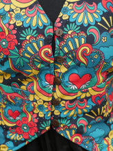 Load image into Gallery viewer, Buy now at Emma's Emporium online shop, funky colourful; retro heart waistcoat. Men's Women's Unisex Plus Size, XXL waistcoats. Shop at Emma's Emporium Hippie Hippy ethical alternative women's fashion and clothing.
