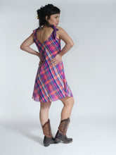 Load image into Gallery viewer, Buy online, Emma's Emporium check cotton summer dress. Buy online, Emma's Emporium check cotton summer dress. A-line women's sun dress, plaid cotton. Gypsy, boho. Ethical Slow fashion.