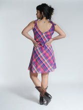 Load image into Gallery viewer, Buy online, Emma's Emporium check cotton summer dress. Buy online, Emma's Emporium check cotton summer dress. A-line women's sun dress, plaid cotton. Gypsy, boho. Ethical Slow fashion.