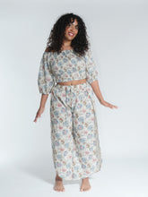 Load image into Gallery viewer, Shop online, buy now from Emma's Emporium. Cotton lurex side split trousers. Emma's Emporium ethical slow alternative women's hippie festival fashion.