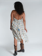 Load image into Gallery viewer, Buy now online, Emma's Emporium lurex cotton floral undress, one size fits all, hippie, boho Indian summer sun dress, women's clothing for festivals, parties and beach holiday.