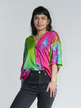 Load image into Gallery viewer, Buy now online from Emma's Emporium, ethical women's fashion, alternative hippy clothing. Tie dye unisex loose fit shirts, plus sized, designed for men and women. Emma's Emporium colourful summer shirt.