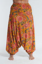 Load image into Gallery viewer, Buy now online from Emma's Emporium, loose fit low crotch baggy harem trouser pants, floral print cotton, mix patterns, comfy shirring elastic waistband, plus size. Hippie hippy harem alibaba afghani harem festival trouser pants. Emma's Emporium ethical slow fashion, fair trade, from the source, natural cotton.
