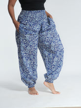 Load image into Gallery viewer, Buy now online! Emma's Emporium relax fit cotton harem genie baggy trouser pant. Floral block print cotton and mixed vibrant colours. Buy Emma's Emporium, slow fashion, ethically sourced, Indian cotton women's summer trouser. Hippie hippy festival alternative clothing.