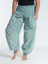 Load image into Gallery viewer, Buy now online! Emma's Emporium relax fit cotton harem genie baggy trouser pant. Floral block print cotton and mixed vibrant colours. Buy Emma's Emporium, slow fashion, ethically sourced, Indian cotton women's summer trouser. Hippie hippy festival alternative clothing.
