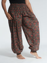 Load image into Gallery viewer, Buy now online! Emma's Emporium relax fit cotton harem genie baggy trouser pant. Floral block print cotton and mixed vibrant colours. Buy Emma's Emporium, slow fashion, ethically sourced, Indian cotton women's summer trouser. Hippie hippy festival alternative clothing.