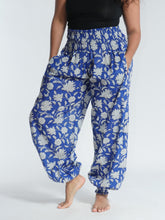 Load image into Gallery viewer, Buy now online! Emma's Emporium relax fit cotton harem genie baggy trouser pant. Floral block print cotton and mixed vibrant colours. Buy Emma's Emporium, slow fashion, ethically sourced, Indian cotton women's summer trouser. Hippie hippy festival alternative clothing.