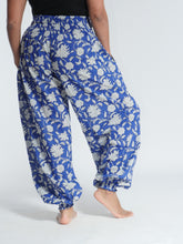 Load image into Gallery viewer, Buy now online! Emma's Emporium relax fit cotton harem genie baggy trouser pant. Floral block print cotton and mixed vibrant colours. Buy Emma's Emporium, slow fashion, ethically sourced, Indian cotton women's summer trouser. Hippie hippy festival alternative clothing.