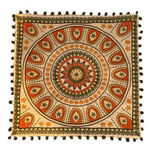 Load image into Gallery viewer, Buy now online from Emma's Emporium ethically sourced clothing and homewares. Hippie hippy boho pom pom cotton mandala cushion cover.