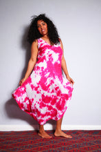 Load image into Gallery viewer, Shop Emma's Emporium buy online! Emma's Emporium tie dye rayon summer sun dress. Bias cut, with asymmetric hem and v neckline. Emma's Emporium ethical slow fashion, fair trade, women's clothing, hippie hippy boho festival dress.