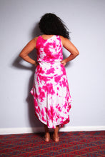 Load image into Gallery viewer, Shop Emma's Emporium buy online! Emma's Emporium tie dye rayon summer sun dress. Bias cut, with asymmetric hem and v neckline. Emma's Emporium ethical slow fashion, fair trade, women's clothing, hippie hippy boho festival dress.
