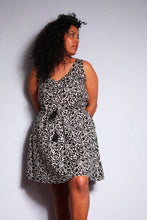Load image into Gallery viewer, Shop Emma's Emporium buy online! Emma's Emporium print cotton summer sun dress. Bias cut, knee length with a v neckline. Emma's Emporium ethical slow fashion, fair trade, women's clothing, hippie hippy boho festival dress.