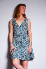 Load image into Gallery viewer, Shop Emma's Emporium buy online! Emma's Emporium print cotton summer sun dress. Bias cut, knee length with a v neckline. Emma's Emporium ethical slow fashion, fair trade, women's clothing, hippie hippy boho festival dress.