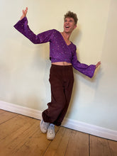 Load image into Gallery viewer, Emma's Emporium. Buy now online from Emma's Emporium, purple star needle cord tie top with flared sleeves. Machine washable. Shop at Emma's Emporium hippie alternative ethical fashion.