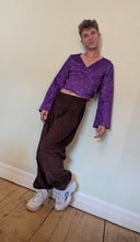 Load image into Gallery viewer, Emma's Emporium. Buy now online from Emma's Emporium, purple star needle cord tie top with flared sleeves. Machine washable. Shop at Emma's Emporium hippie alternative ethical fashion.