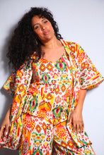 Load image into Gallery viewer, Emma's Emporium Ikat Print Cotton Kimono Jacket/Dressing Gown
Emma's Emporium Ikat Print Cotton Kimono Jacket/Dressing Gown.
Shop online, Emma's Emporium ethical slow fashion, fair trade women's clothing. Alternative hippie boho festival fashion style.