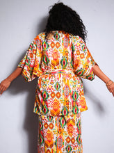 Load image into Gallery viewer, Emma's Emporium Ikat Print Cotton Kimono Jacket/Dressing Gown
Emma's Emporium Ikat Print Cotton Kimono Jacket/Dressing Gown.
Shop online, Emma's Emporium ethical slow fashion, fair trade women's clothing. Alternative hippie boho festival fashion style.