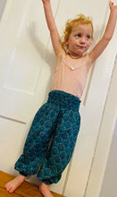 Load image into Gallery viewer, Shop Emma's Emporium online. Buy now! Kids Children's soft print cotton patterned loose fit genie trousers. Emma's Emporium slow ethical fashion, women's clothing and kids wear. Hippie hippy festival boho style.