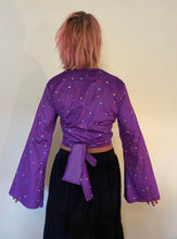 Load image into Gallery viewer, Emma's Emporium. Buy now online from Emma's Emporium, purple star needle cord tie top with flared sleeves. Machine washable. Shop at Emma's Emporium hippie alternative ethical fashion.