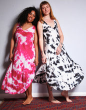 Load image into Gallery viewer, Shop Emma's Emporium buy online! Emma's Emporium tie dye rayon summer sun dress. Bias cut, with asymmetric hem and v neckline. Emma's Emporium ethical slow fashion, fair trade, women's clothing, hippie hippy boho festival dress.