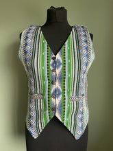 Load image into Gallery viewer, Buy now online from Emma&#39;s Emporium! Colourful geometric jacquard cotton unisex waistcoats, unique ethical hippy fashion!
