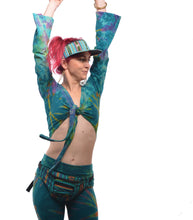 Load image into Gallery viewer, Available to buy now online from Emma's Emporium. Tie dye cotton lycra hooded pixie tie top.