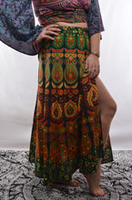 Load image into Gallery viewer, Emma's Emporium, available to buy online buy now, full length wrap around peacock print cotton maxi skirts.