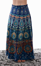 Load image into Gallery viewer, Emma's Emporium, available to buy online buy now, full length wrap around peacock print cotton maxi skirts.