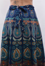 Load image into Gallery viewer, Emma&#39;s Emporium, available to buy online buy now, full length wrap around peacock print cotton maxi skirts.
