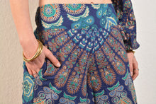 Load image into Gallery viewer, Summer Palazzo pants. Buy online from Emma&#39;s Emporium wholesale women&#39;s festival, alternative and hippie clothing. Colourful peacock print cotton  PALAZZO genie harem loose summer trousers. Shop now at Emma&#39;s Emporium UK clothing retail.
