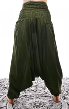 Load image into Gallery viewer, Buy now online from Emma's Emporium clothing and gifts. Organic cotton harem trousers, our fabulous hippy festival yoga harem genie Alibaba Aladdin pants now available in Organic Cotton!