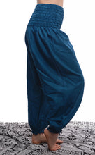 Load image into Gallery viewer, Buy online now from Emma's Emporium women clothing. Organic cotton genie harem trousers, fantastic unisex lightweight summer trousers for yoga, festivals, maternity