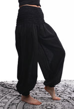 Load image into Gallery viewer, Buy online now from Emma's Emporium women clothing. Organic cotton genie harem trousers, fantastic unisex lightweight summer trousers for yoga, festivals, maternity